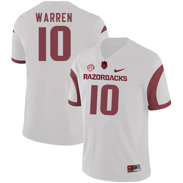 Men #10 De'Vion Warren Arkansas Razorbacks College Football Jerseys Sale-White - Click Image to Close